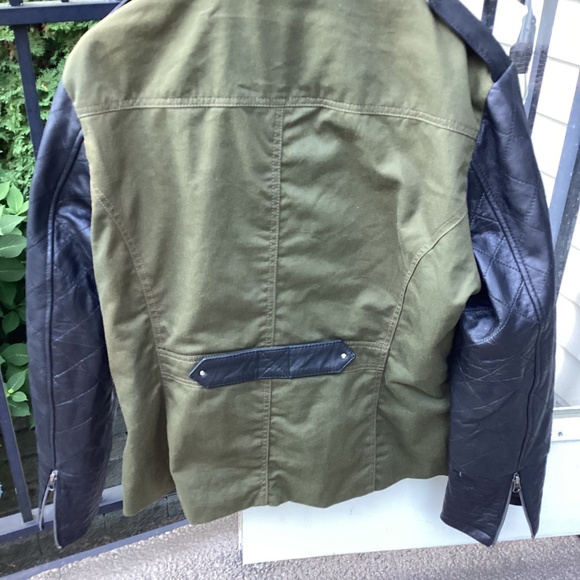 ❤️🇬🇧BNNT CELTIC & CO REAL” leather/cotton biker jacket. US12. UK16. Khaki/blk - Picture 3 of 14